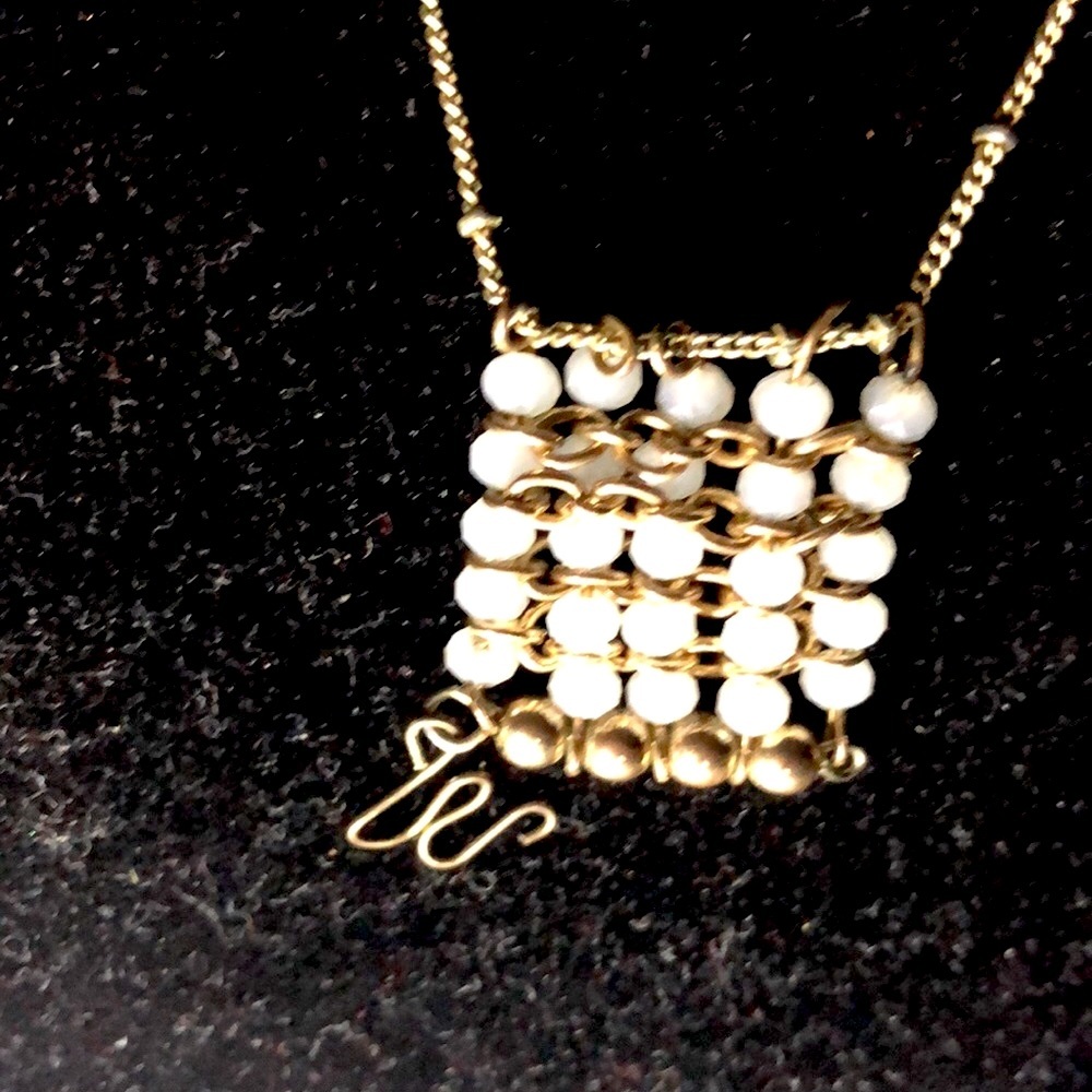 Gold-Tone Pearl Grid Pendant Necklace - Women Jewelry